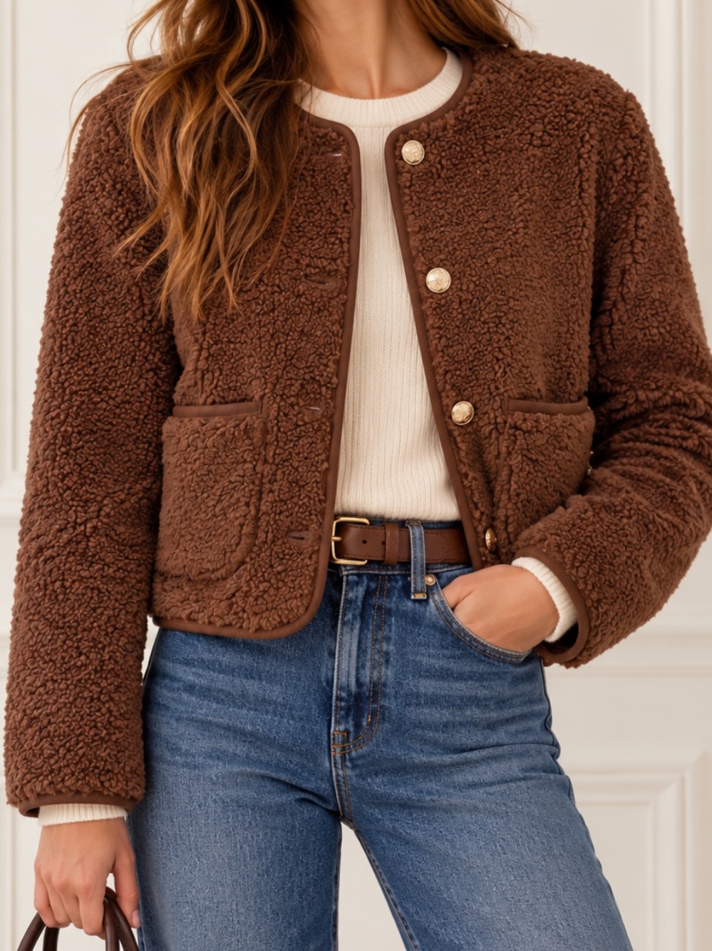 J. Crew Sherpa Lady Teddy Jacket in Cocoa Brown